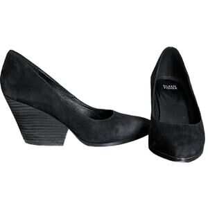 EILEEN FISHER Hawk Midnight Black Wedge Suede‎ Pump Women’s Size 7.5